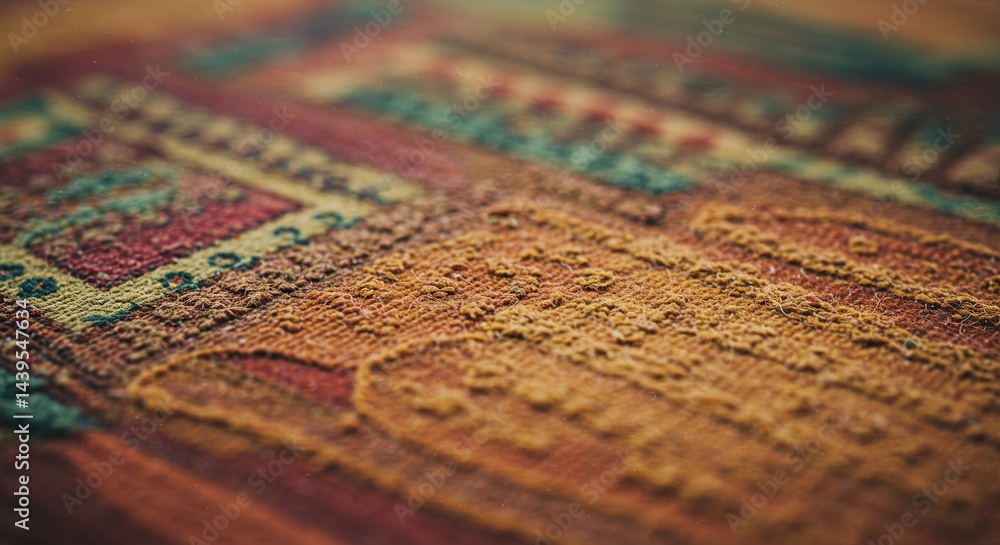 Poster A colorful rug with a pattern of squares and circles