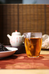 Maojian tea is a type of green tea or yellow tea, traditional Chinese tea and glass tea set
