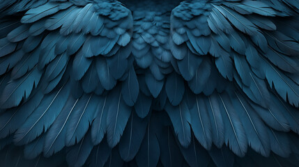 Fototapeta premium Beautiful detailed blue feather wings in a dark background