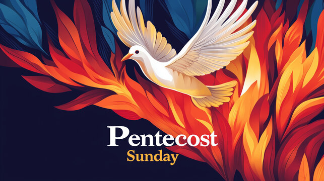 Abstract Pentecost Celebration Image Showing Holy Spirit Descending as a Dove With Fiery Flames of Inspiration

