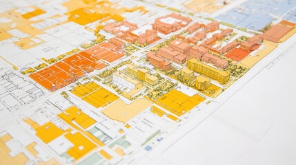 Colorful Urban Planning Map Showing Residential Commercial and Green Spaces in City Layout
