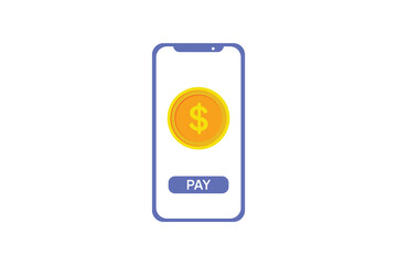 Mobile payment using smartphone with dollar coin. Digital finance concept. Vector flat design isolated