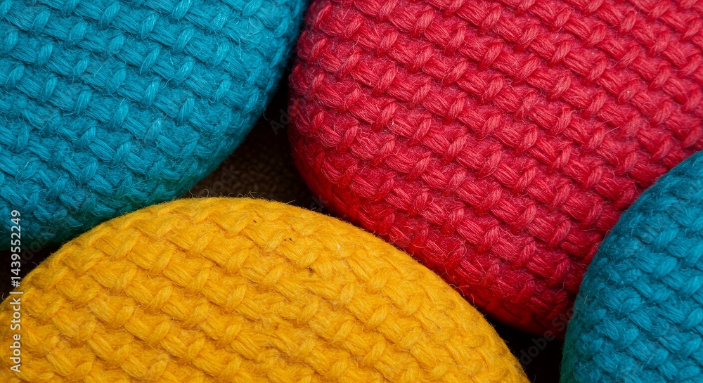 Poster a collection of colorful knitted balls, each with a different color