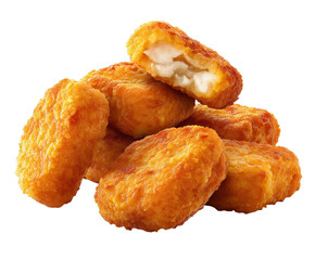 Crispy golden chicken nuggets with juicy inside, fast food concept, isolated with transparent background