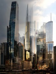 Obraz premium Urban skyline collage highlighting architectural diversity and evolving cityscape.