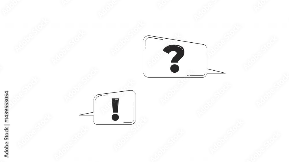 Poster question and exclamation speech bubbles outline 2d object doodle animation. faq popups. virtual help