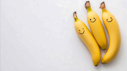 banana with smile face emotion on white background