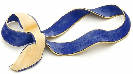 Obraz premium A blue and yellow ribbon forms a decorative bow, an isolated fashion accessory on white, suggesting beauty and elegance