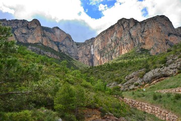 Climbing rock massif near Oliana, Catalonia, Pyrenees Mountains