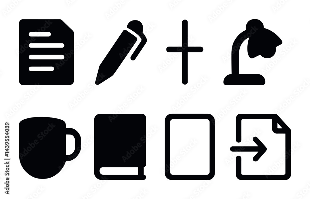 Poster office and study icons collection for digital and print design