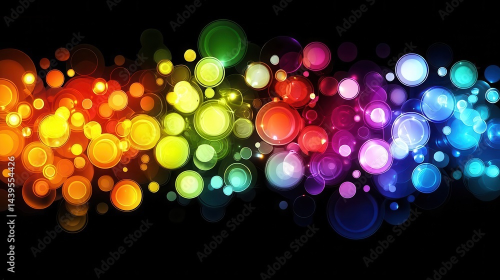 Poster colorful abstract background with vibrant light circles and bokeh effect.