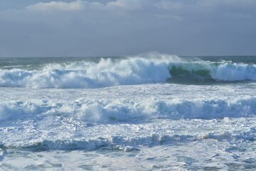 Big waves in the ocean, Camino de Santiago, Baiona, the sortm is near