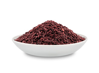 top view flat lay pile of ferment red yeast rice or Angkak in ceramic white bowl cutout