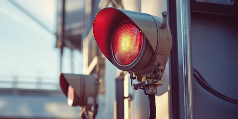 A close-up of an emergency siren system being activated, showcasing the alert mechanism in action