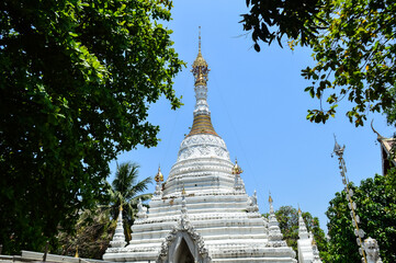 white Pagoda, Lanna Architecture, Symbols of Buddhism, South East Asia at Wat Maha Wan, Chiang Mai,...