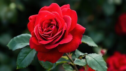 A scarlet red rose in full bloom