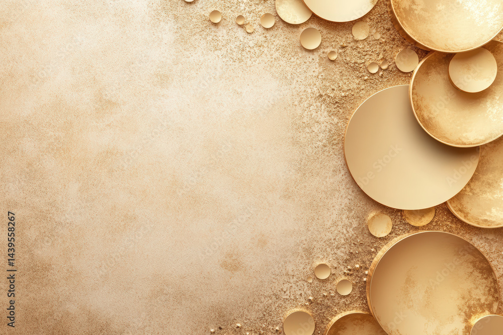 Poster luxurious golden abstract design. a luxurious golden abstract design with textured surfaces and roun