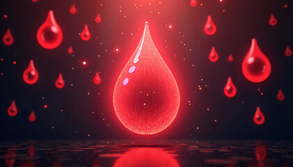 Digital blood drop illustration in vivid colors, healthcare symbolism
