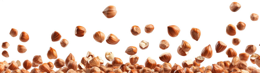 Hazelnuts suspended in mid-air, PNG, created with Generative AI