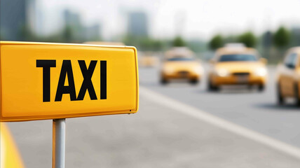 A word TAXI on taxi sign over taxi cars on white background ultrahigh quality Depth Sharpness no logos bright lighting soft shadows perfect for stock photo