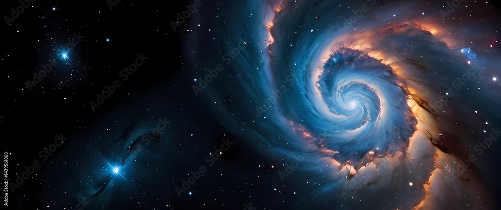 Wall mural bright cosmic nebulae swirling with glowing star clusters set against deep black galactic spaces. ex
