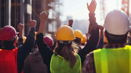 Construction Workers Celebrating Success: A Team United in Triumph