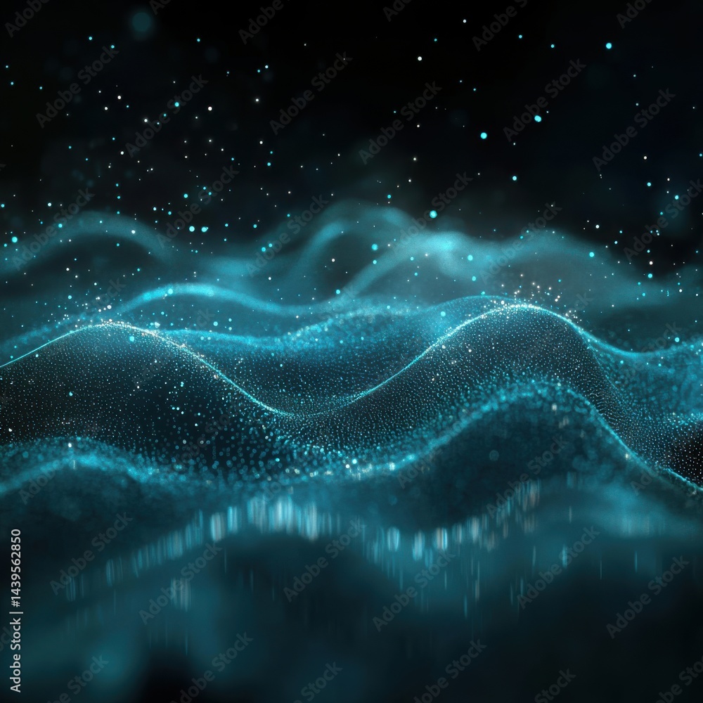 Poster abstract teal digital waveform: a mesmerizing visualization of data flow, showcasing the beauty of d