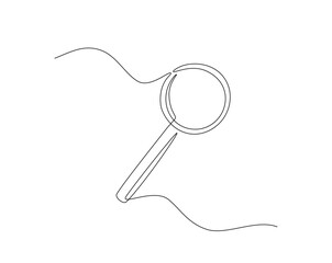 Magnifying glass or loupe outline drawing vector illustration. one continuous line drawing of magnifying glass.
