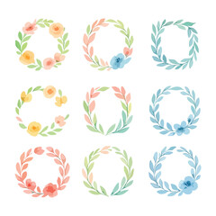 Simple frame set. Geometric frames and borders, minimalistic and elegant floral ornament elements with watercolor concept, rectangular border design with thin lines. Vector collection.