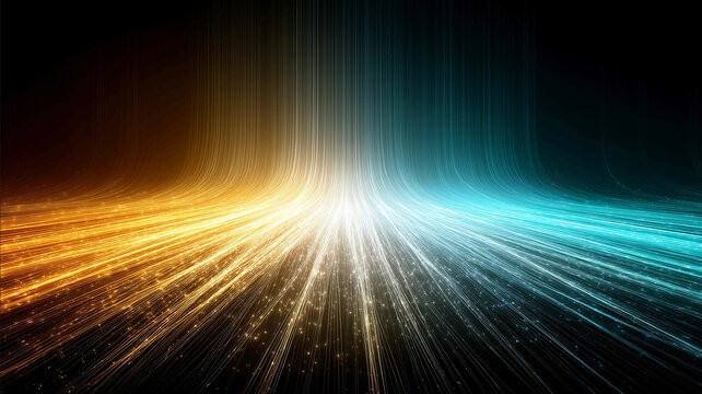 Abstract futuristic neon background with glowing lines gradually rising in a bundle moving from the ground to the top Amazing wallpaper