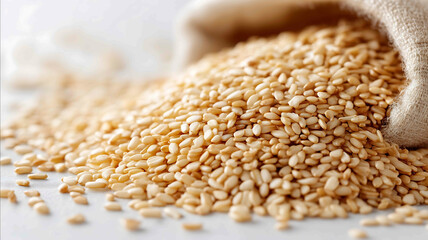 close up of Sesame in a blow on white background