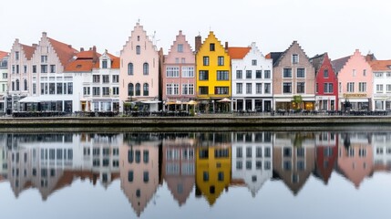 Naklejka premium Colorful European canal houses reflected in calm water