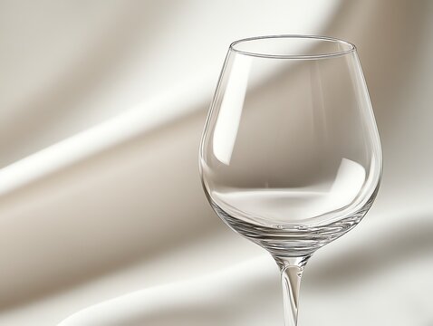 Elegant empty wine glass on smooth fabric background