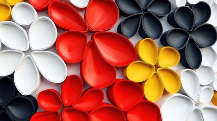 Modern abstract flower wall panels in bold colors on white background.