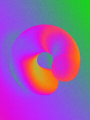 abstract psychedelic background. Primitive chubby round shape, primitive geometry, film grain effect, vibrant neon colors