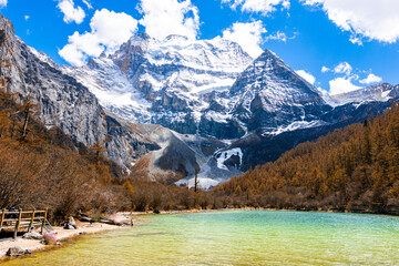 mountain landscape with lake and mountains