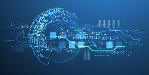 Abstract circuit board background with sphere. Hi-tech digital technology concept. Vector.