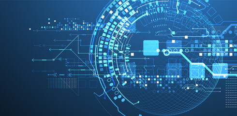Abstract circuit board background with sphere. Hi-tech digital technology concept. Vector.