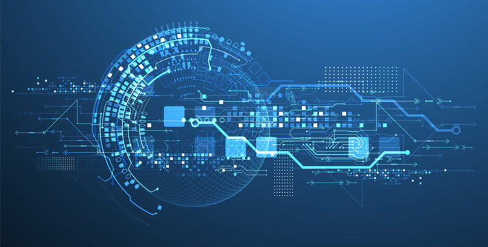 Abstract circuit board background with sphere. Hi-tech digital technology concept. Vector.