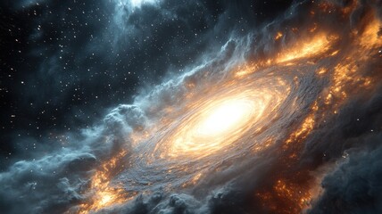 Obraz premium Dramatic Spiral Galaxy with Bright Core and Nebulous Clouds galaxy spiral galaxy nebula space cosmos