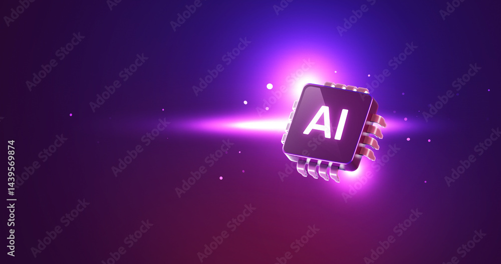 Poster 3d ai chip and processor with digital technology microchip and artificial intelligence data circuit.