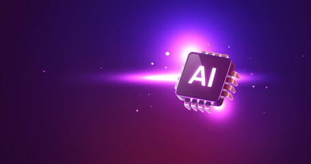 3D AI Chip and Processor with Digital Technology Microchip and Artificial Intelligence AI Data Circuit.