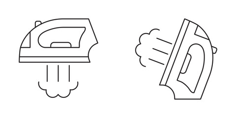 Iron with steam linear icon set isolated on transparent background. Ironing service line icon editable stroke.