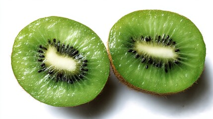 Fototapeta premium Fresh kiwi halves with vibrant green and black details, showcasing natural freshness and texture. 