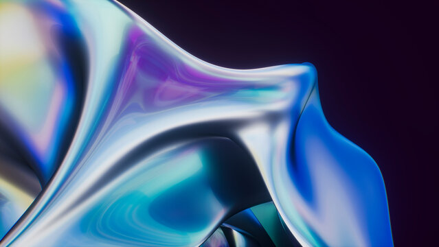3D abstract shapes with holographic metallic surfaces