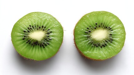 Fototapeta premium Fresh kiwi halves with vibrant green and black details, showcasing natural freshness and texture. 