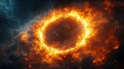 Fototapeta premium Cosmic Inferno: A Ring of Fire in Starry Space nebula space cosmos galaxy universe stars fire ring