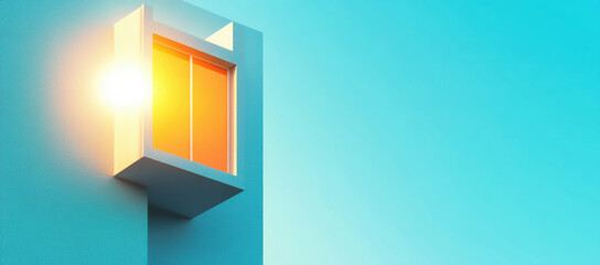 Obraz premium Modern building with bright window reflecting sunlight against clear blue sky creates serene atmosphere
