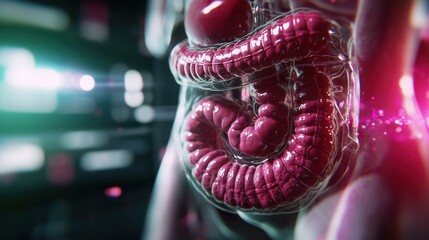 Fototapeta premium Transparent Digestive System Anatomy in a Futuristic Setting