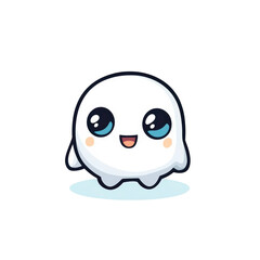 Obraz premium Cute and Adorable Cartoon Ghost Character with Big Eyes and a Smiling Face on a Simple Background